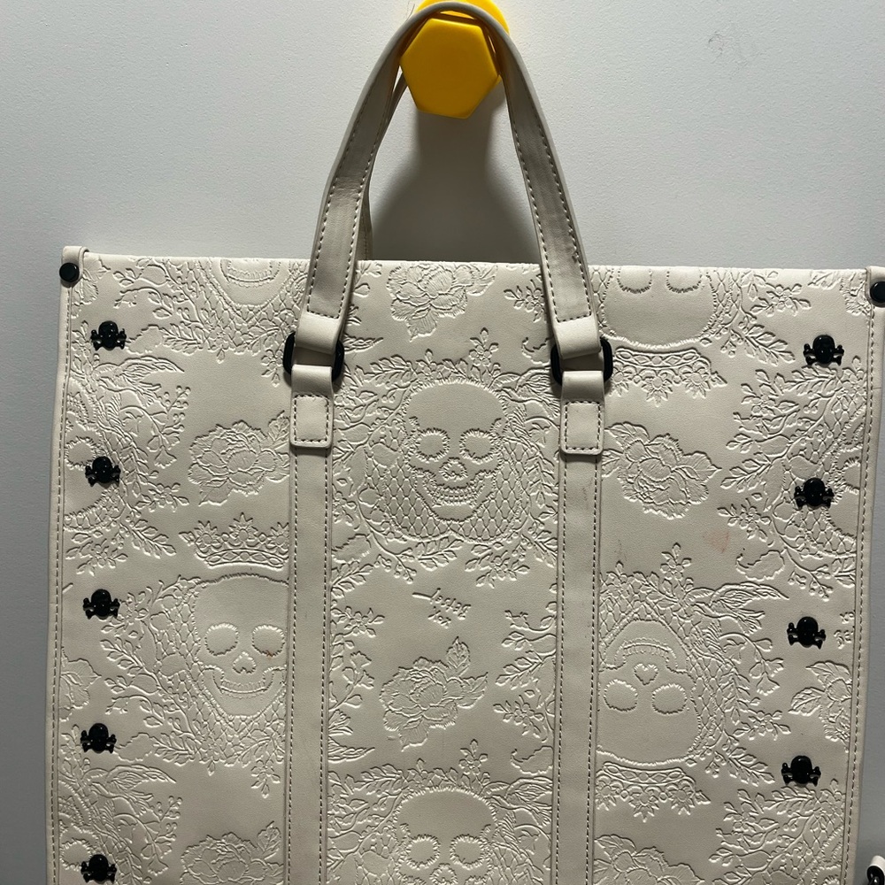 Betsey Johnson Cream Skull Embossed Tote